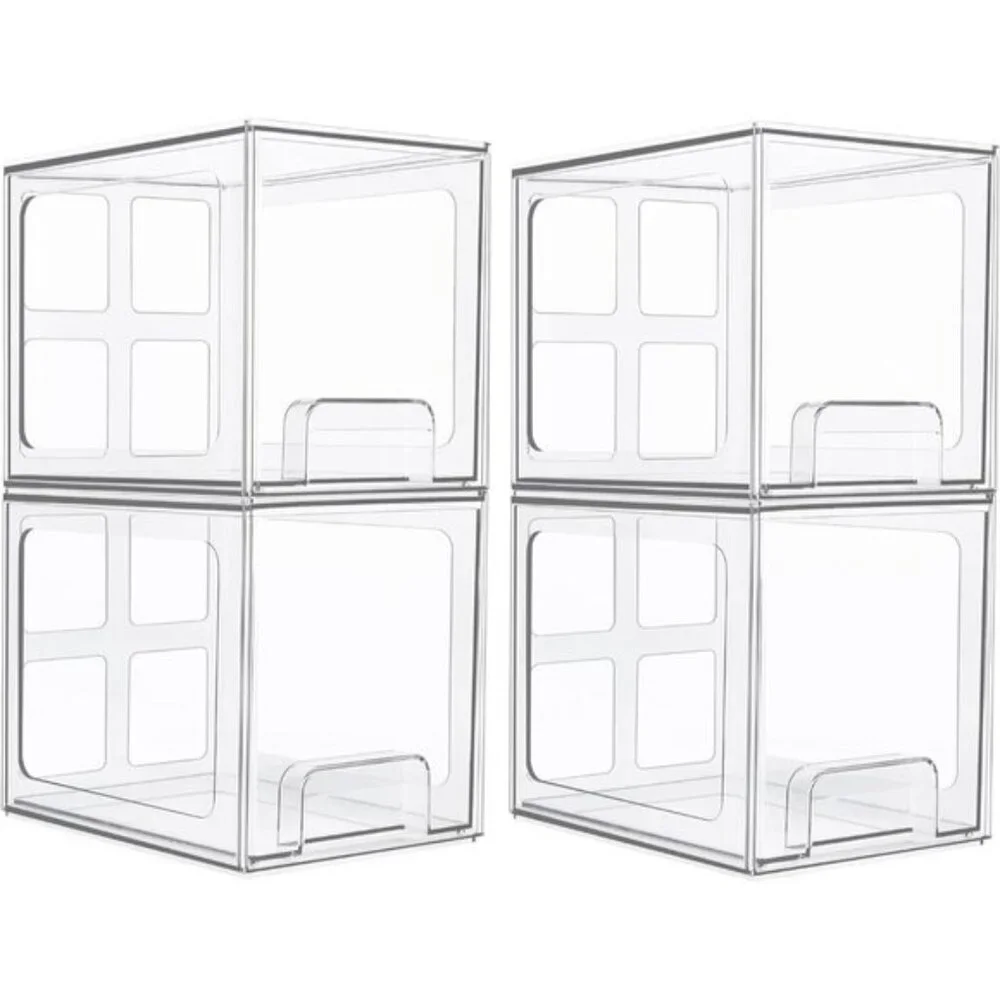 New 4-Pack Clear Plastic Stackable Acrylic Drawers for Vanity Storage Organizers